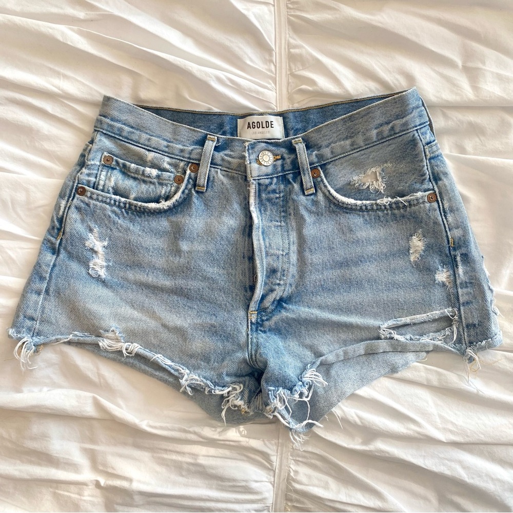 AGOLDE Light Wash Distressed Denim Shorts size 25